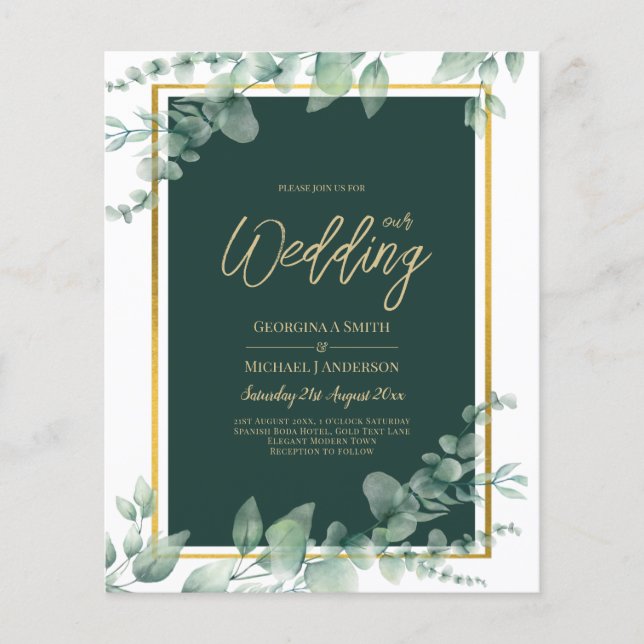 LeahG Eucalyptus Greenery Gold WEDDING QR CODE Flyer (Vorne)