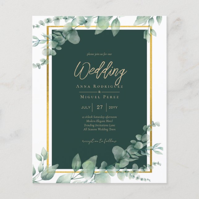 LeahG Eucalyptus Greenery Gold WEDDING QR CODE Flyer (Vorne)