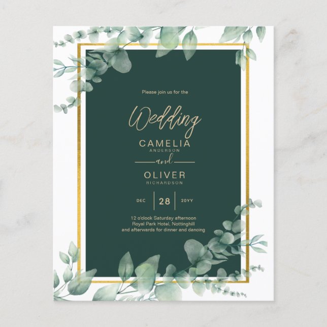 LeahG Eucalyptus Greenery Gold WEDDING QR CODE Flyer (Vorne)