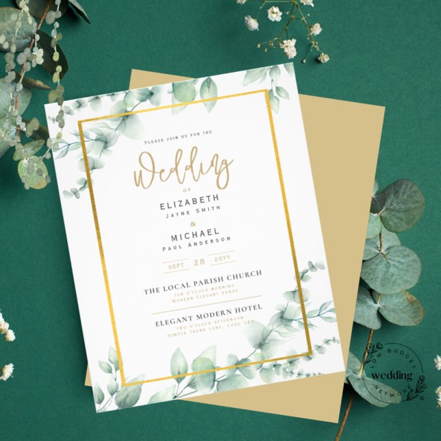 LeahG Eucalyptus Greenery Gold WEDDING QR CODE Inv (Von Creator hochgeladen)