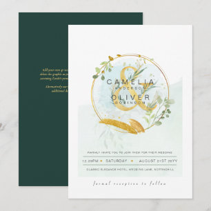LeahG Eucalyptus Greenery Gold Wedding QR CODE INV Einladung