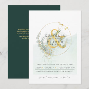LeahG Eucalyptus Greenery Gold Wedding QR CODE INV Einladung