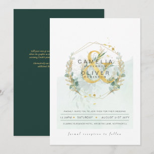 LeahG Eucalyptus Greenery Gold Wedding QR CODE INV Einladung