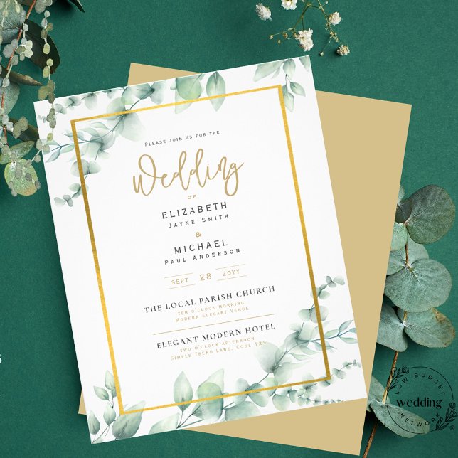 LeahG Eucalyptus Greenery Gold WEDDING QR CODE Inv Flyer (Von Creator hochgeladen)