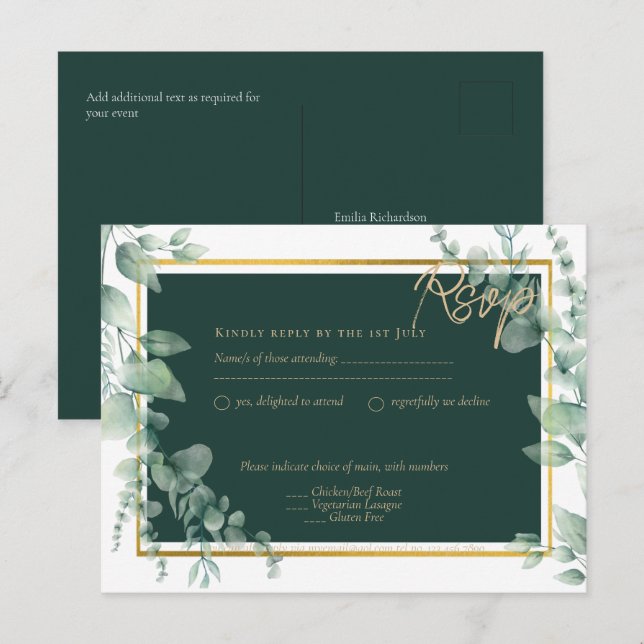 LeahG Eucalyptus Greenery Gold WEDDING QR CODE Postkarte (Vorne/Hinten)