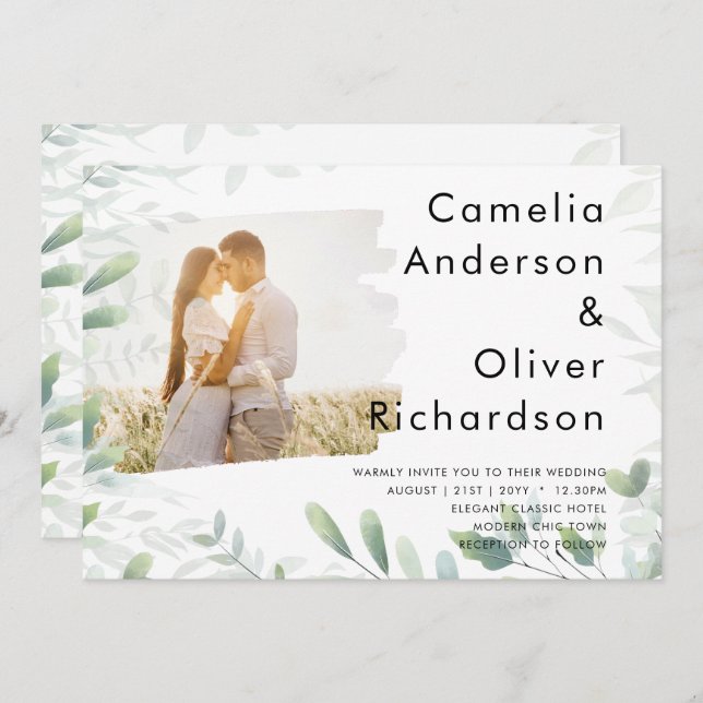LeahG Foto Overlay GREENERY Wedding Einladung (Vorne/Hinten)
