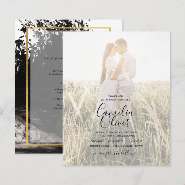 LeahG FOTO Wedding Invite Black Gold INK (Vorne/Hinten)