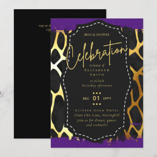 LeahG Glam Gold Lila Animal Prints Brautparty Einladung