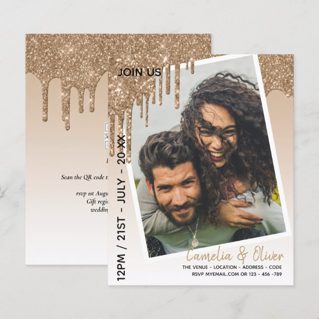 LeahG Glitzer Tropfens Foto Overlay Wedding Einlad (Vorne/Hinten)