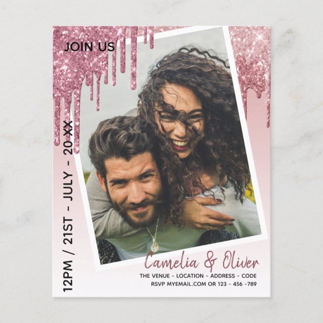 LeahG Glitzer Tropfens Foto Overlay Wedding Einlad Flyer (Vorne)