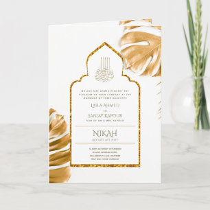 LeahG Gold White Islamic Wedding lädt ein Karte