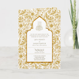 LeahG Gold White Islamic Wedding lädt ein Karte