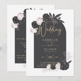 LeahG Gray Pink Roses Modern Herbst Winter Wedding Einladung