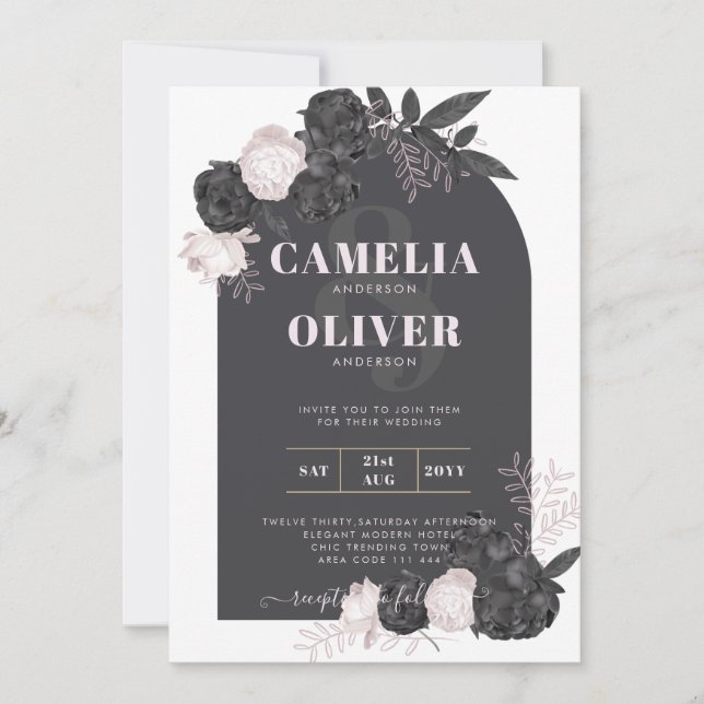 LeahG Gray Pink Roses Modern Herbst Winter Wedding Einladung (Vorderseite)