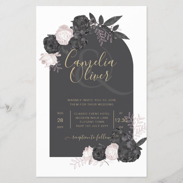 LeahG Gray Pink Roses Modern Herbst Winter Wedding Flyer (Vorne)