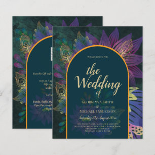 LeahG Green Lila Gold JEWEL TONES Wedding INVITE