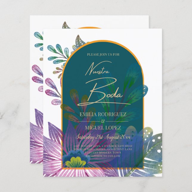 LeahG Green Lila Gold JEWEL TONES Wedding INVITE (Vorne/Hinten)
