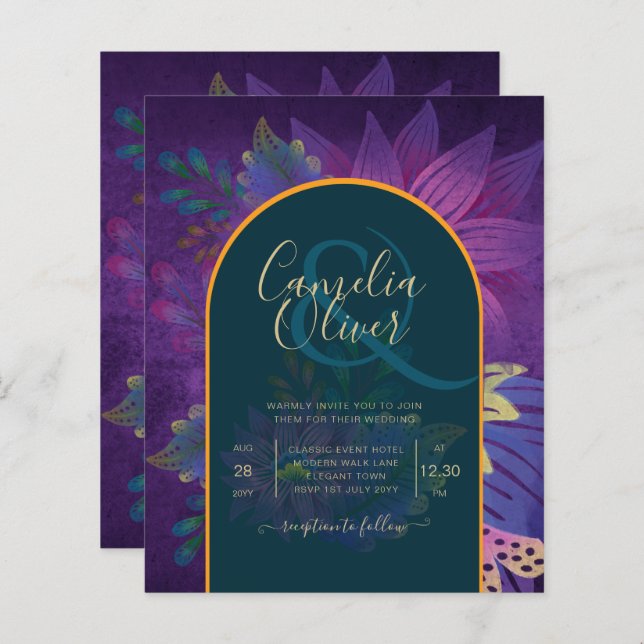 LeahG Green Lila Gold JEWEL TONES Wedding INVITE (Vorne/Hinten)