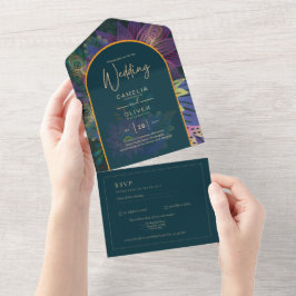 LeahG Green Lila Gold JEWEL TONES Wedding INVITE All In One Einladung
