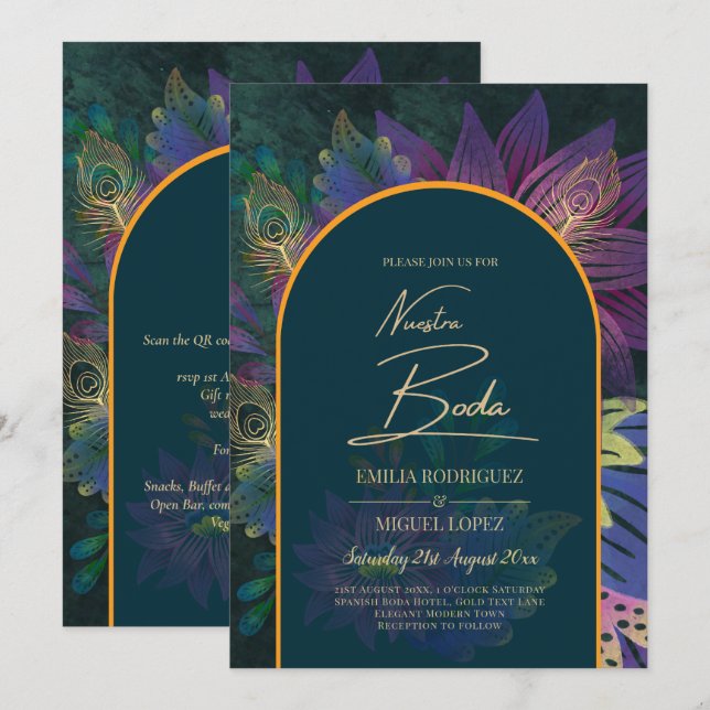 LeahG Green Lila Gold JEWEL TONES Wedding INVITE Einladung (Vorne/Hinten)