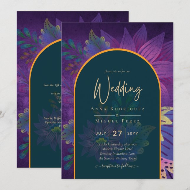 LeahG Green Lila Gold JEWEL TONES Wedding INVITE Einladung (Vorne/Hinten)