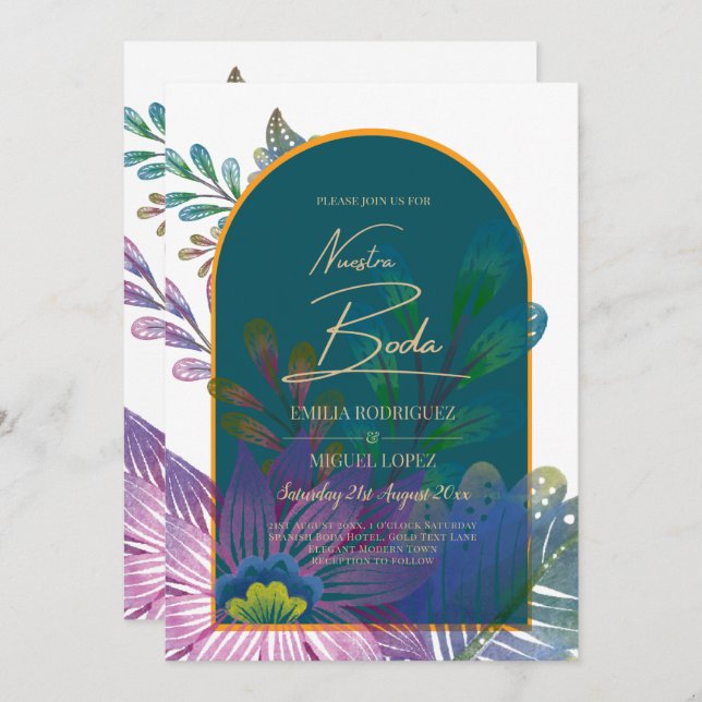 LeahG Green Lila Gold JEWEL TONES Wedding INVITE Einladung (Vorne/Hinten)