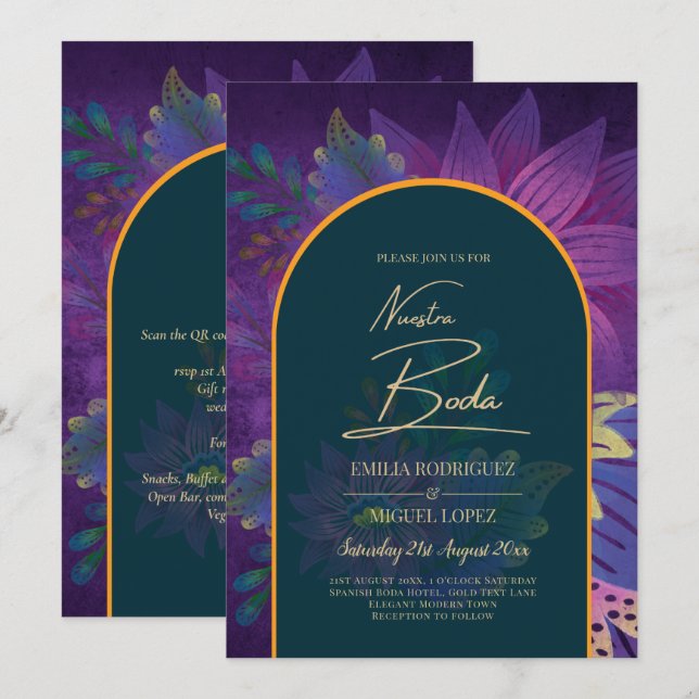 LeahG Green Lila Gold JEWEL TONES Wedding INVITE Einladung (Vorne/Hinten)
