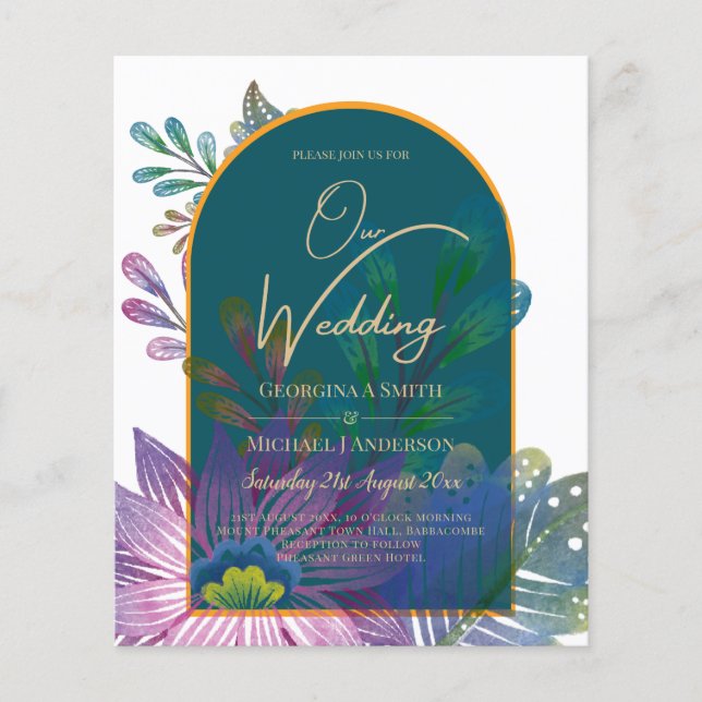 LeahG Green Lila Gold JEWEL TONES Wedding INVITE Flyer (Vorne)