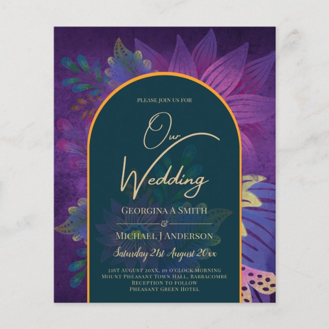 LeahG Green Lila Gold JEWEL TONES Wedding INVITE Flyer (Vorne)