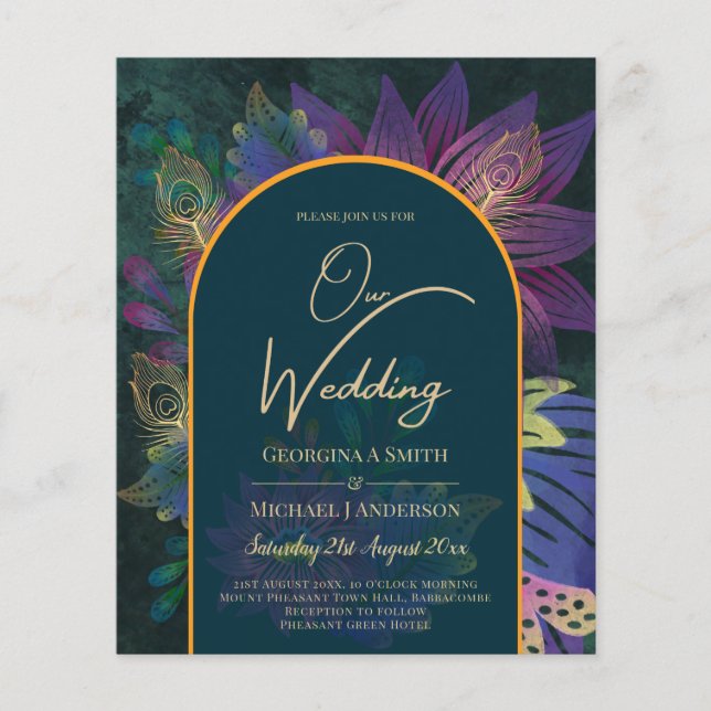 LeahG Green Lila Gold JEWEL TONES Wedding INVITE Flyer (Vorne)