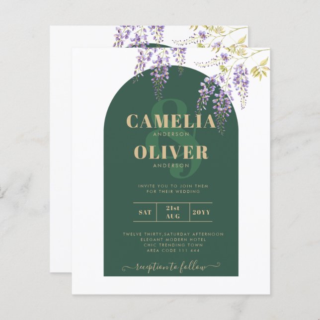 LeahG Green Lila Gold WISTERIA Wedding INVITE (Vorne/Hinten)