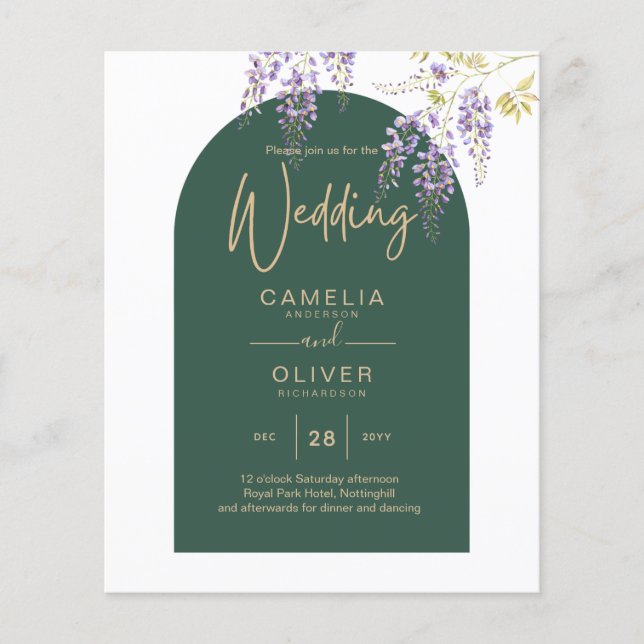 LeahG Green Lila Gold WISTERIA Wedding INVITE Flyer (Vorne)