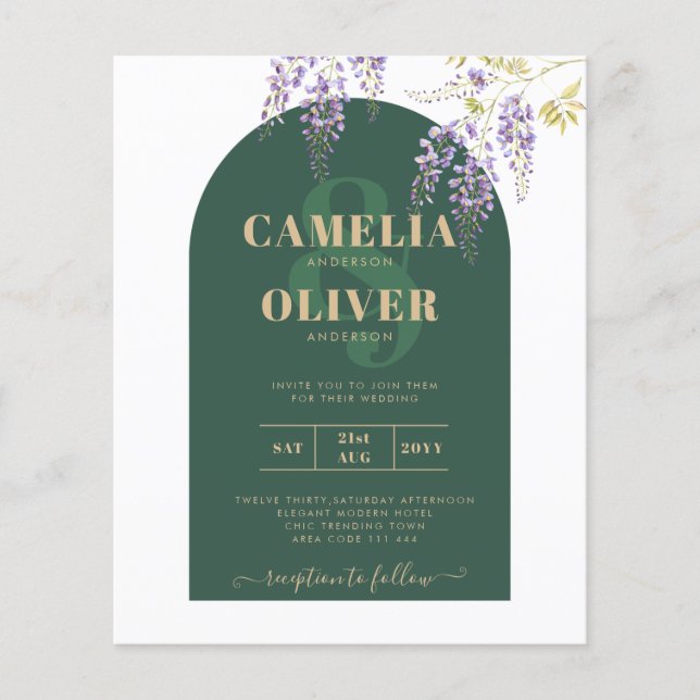 LeahG Green Lila Gold WISTERIA Wedding INVITE Flyer (Vorne)