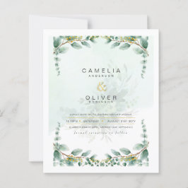 LeahG Greenery Eucalyptus Gold Wedding Invite QR C