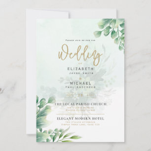LeahG Greenery Gold FOTO Wedding Einladung