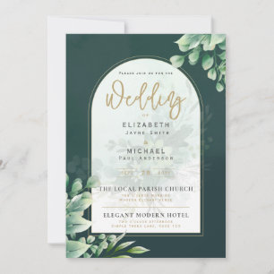 LeahG Greenery Gold FOTO Wedding Einladung