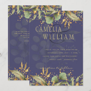 LeahG Greenery Gold Wedding laden viele FARBEN ein Einladung