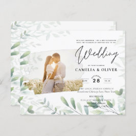 LeahG Greenery Leaves FOTO OVERLAY Wedding Einladu