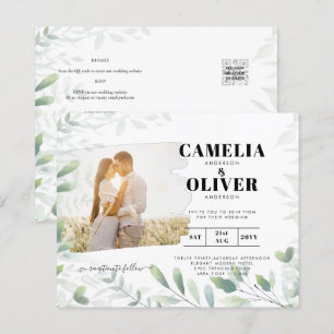 LeahG Greenery Leaves FOTO OVERLAY Wedding Einladu