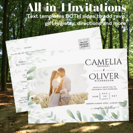 LeahG Greenery Leaves FOTO OVERLAY Wedding Einladu