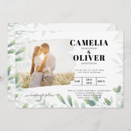 LeahG Greenery Leaves FOTO OVERLAY Wedding Einladu Einladung