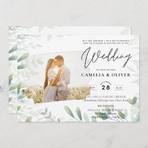 LeahG Greenery Leaves FOTO OVERLAY Wedding Einladu Einladung