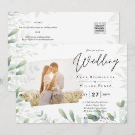 LeahG Greenery Leaves FOTO OVERLAY Wedding Einladu Einladung