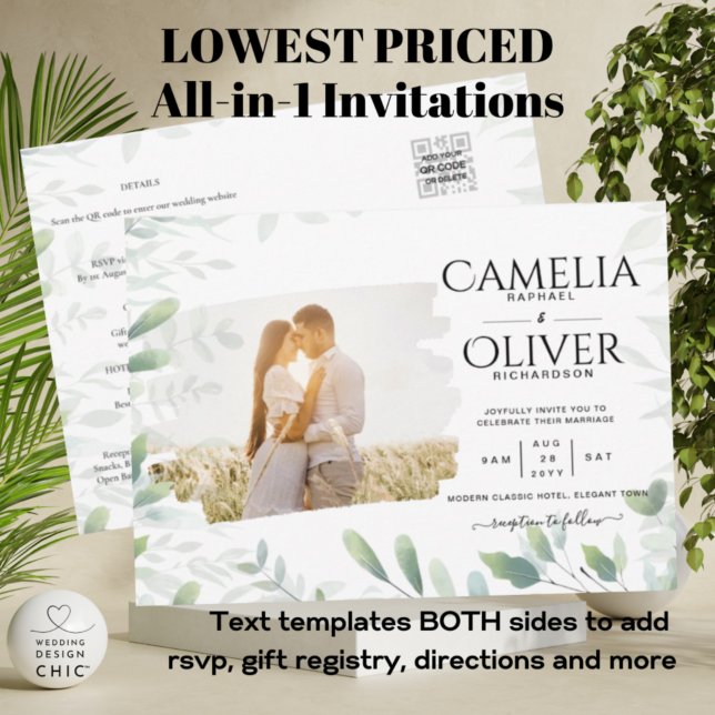 LeahG Greenery Leaves FOTO OVERLAY Wedding Einladu Flyer (Von Creator hochgeladen)