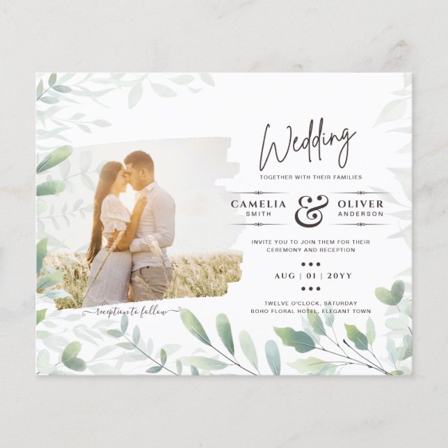 LeahG Greenery Leaves FOTO OVERLAY Wedding Einladu Flyer (Vorne)