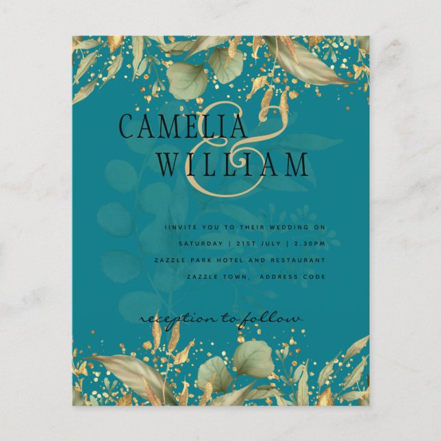 LeahG Greenery Sea Glass Aquamarin Gold Wedding Ei Flyer (Vorne)