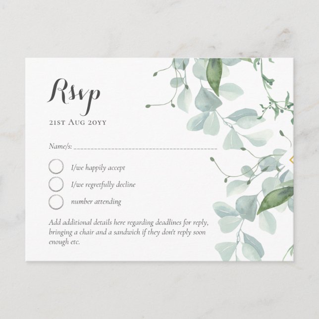 LeahG Greenery Themed Wedding RSVP Postkarte (Vorderseite)