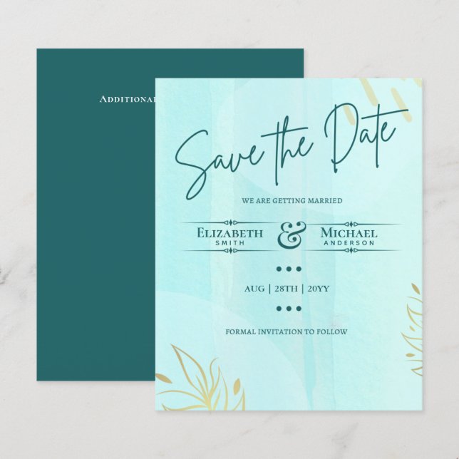 LeahG HAUSHALT Save the Date Aquamarin Gold Abstra (Vorne/Hinten)