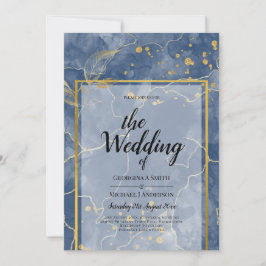 LeahG INK Navy Blue Gold Wedding Einladung