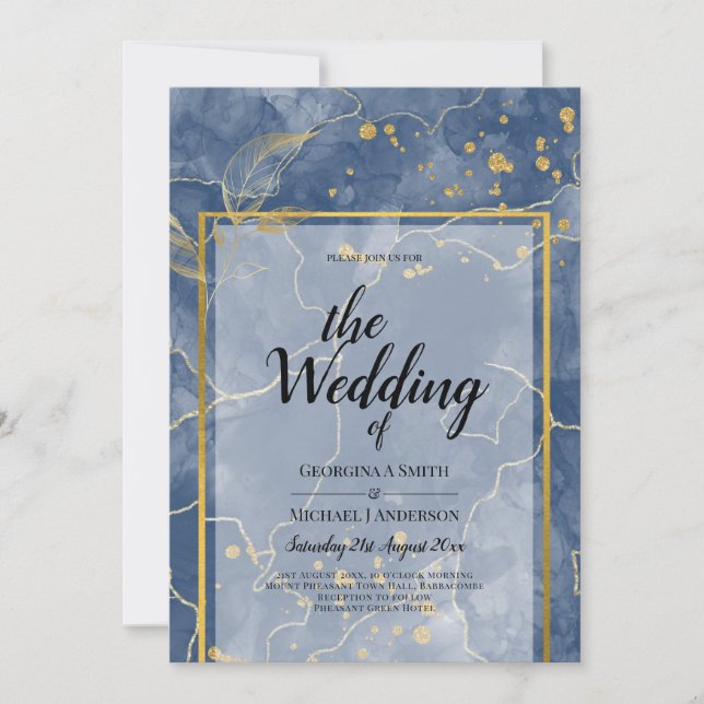 LeahG INK Navy Blue Gold Wedding Einladung (Vorderseite)